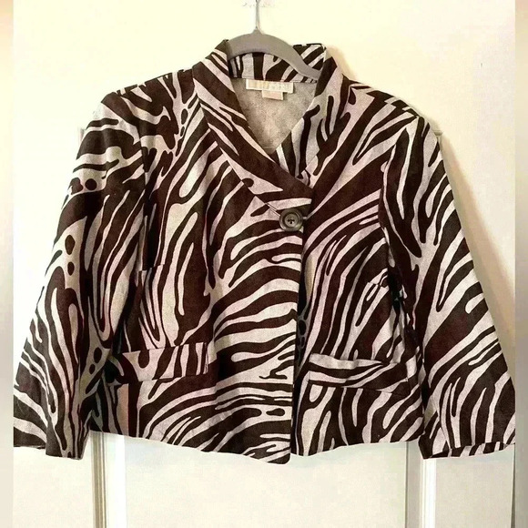MICHAEL Michael Kors Jackets & Blazers - NWOT Michael Kors Brown & White Zebra Jacket Size 12P